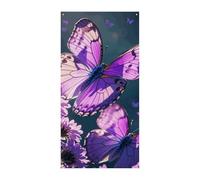 Jolie bannière de couverture de porte en forme de papillons violets 90 x 180 cm - Bannières de bienvenue saisonnières - Décoration verticale à suspendre pour porche, entrée, jardin