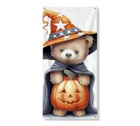 Jolie bannière de porte ours d'Halloween, adorable citrouille sorcière, festival d'automne, décoration d'intérieur et d'extérieur 91,4 x 183 cm