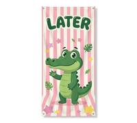 Jolie bannière décorative de porte en forme d'alligator avec rayures de pêche, fournitures de fête amusantes pour intérieur et extérieur, 91,4 x 183 cm