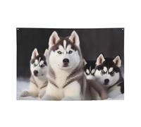 Jolie bannière imprimée husky à suspendre pour fête d'Halloween et de Noël - 120 x 180 cm - Guirlande de fond pour photographie - Tapisserie murale pour toile de fond d'anniversaire, décoration