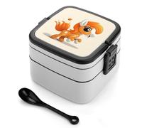 Jolie boîte à bento orange en forme de poney, contenants de préparation des repas à 2 compartiments, boîte à lunch empilable avec couvercles, contenants de conservation réutilisables pour les voyage