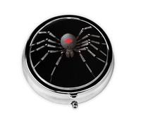 Jolie boîte à pilules portable en forme d'araignée noire - Boîte à pilules ronde à 3 compartiments pour voyage, petite boîte à pilules pour sac à main et poche