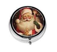 Jolie boîte à pilules portable « Merry Christmas » - Pilulier rond à 3 compartiments pour voyage, petite boîte à pilules pour sac à main et poche