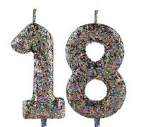 Jolie bougie multicolore à paillettes en forme de chiffre 18 pour décoration de gâteau d'anniversaire pour filles, garçons, femmes, anniversaires de mariage, fournitures de fête