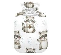 Jolie bouillotte blanche à motif de raton laveur avec housse souple - Cadeau d'hiver pour soulager la douleur - Taille M