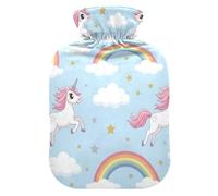 Jolie bouillotte licorne colorée avec housse souple pour soulager les douleurs au cou et aux épaules Taille S