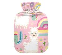 Jolie bouillotte motif lama arc-en-ciel rose avec housse en velours doux pour soulager les douleurs au cou et aux épaules, taille M