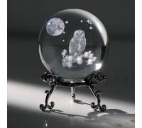 Jolie boule de cristal 3D en forme de chouette - Cadeau pour femme et petite amie - Boule décorative en cristal K9 gravée - Presse-papier avec base en métal pour décoration de maison, bureau
