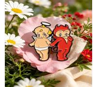 Jolie broche en alliage avec anges et démons de dessin animé - Style simple - Convient pour sacs à dos, manteaux, chapeaux, bijoux décoratifs pour amis