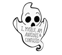 Jolie broche en émail avec inscription « I Myself am Anxious & Confused » - Mots amusants - Bijoux en denim, sacs cadeaux, alliage d'acier, sans pierre précieuse, Acier allié, Sans pierre précieuse