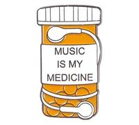 Jolie broche en émail pilule pour l'amour de la musique heureuse, médecine créative verre dessin animé métal insigne, Klein, Métal non précieux