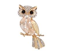 Jolie broche en forme d'animal plaqué or rose et platine avec cristaux brillants en forme d'œil de chat rose, 1.7 x1.58 inches, Alliages de zinc, cristaux, Cristal