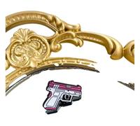 Jolie broche pistolet rose en émail, Klein, Métal non précieux
