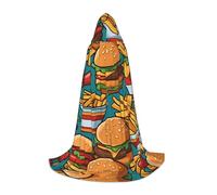 Jolie cape de magicien d'Halloween imprimée burger frites M | Costume de fête à thème | Cape de cosplay pour adulte/jeune | Tailles S, M, L