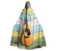 Jolie cape de sorcière élégante avec imprimé guitare, cape à capuche, costume de magicien pour Halloween, cosplay et carnaval