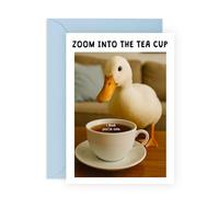 Jolie carte d'amour canard - « Zoom Into the Teacup » I Think You're Cute - Carte de vœux insolite pour petit ami, petite amie, écraser, fiancée, épouse, mari, partenaire, bébé ou ami - Livré avec des