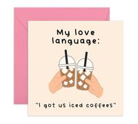 Jolie carte d'amour - I Got Us Iced Coffees - Carte d'anniversaire, de Saint-Valentin pour lui, elle, amateurs de café, épouse, mari, petit ami, petite amie, fiancé, couple - Livré avec autocollants