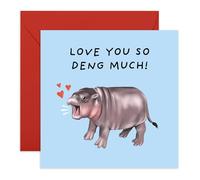 Jolie carte d'amour Moo Deng Hippopotame - « Love You So Deng Much » - Cadeau pour femme, mari, petite amie, petit ami, lui, elle, conjoint, partenaire, couples - Obtenez-le - Livré avec des