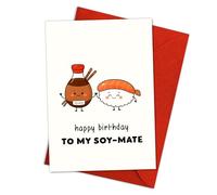 Jolie carte d'anniversaire amusante pour petit ami ou petite amie - Jeu de mots sushi et sauce soja Joyeux anniversaire pour mon soy-mate, adorable anniversaire de mariage pour partenaire ou conjoint