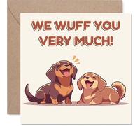 Jolie carte d'anniversaire - Breloque adorable en forme de lapin - Chiens de dessin animé avec message « We Wuff You Very Much! » - Garanti pour élever un sourire, fête des mères - Carré de 145 mm