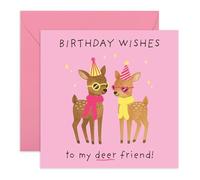 Jolie carte d'anniversaire cerf - « Birthday Wishes to My Deer Friend ! » - Charmant motif faons - Joli vœux pour votre meilleure amie, sœur, fille, petite amie - Comprend des autocollants amusants