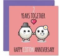 Jolie carte d'anniversaire de mariage en coton pour petit ami petite amie - 2 ans ensemble - Cartes de vœux d'anniversaire de mariage pour homme et femme, 145 mm