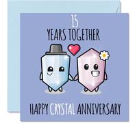 Jolie carte d'anniversaire de mariage en cristal pour petit ami petite amie - 15 ans ensemble - cartes de vœux pour 15e anniversaire de mariage pour homme et femme, 145 mm x 145 mm