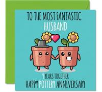 Jolie carte d'anniversaire de poterie pour mari - 9 ans ensemble - Cartes d'anniversaire de mariage pour mari de la part de sa femme, 145 mm x 145 mm pour neuvième anniversaire de mariage