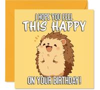 Jolie carte d'anniversaire - Explosion de joie d'anniversaire - Adorable hérisson joyeux sur jaune vif - Garantie de faire sourire tout le monde - Carré de 145 mm, enveloppe incluse