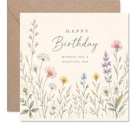 Jolie carte d'anniversaire, illuminez leur journée, aquarelle fleurs | Design botanique attentionné pour un joyeux anniversaire, carré de 145 mm, enveloppe incluse