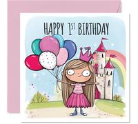 Jolie carte d'anniversaire pour 1er anniversaire, aventure de princesse