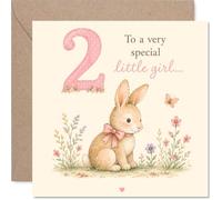 Jolie carte d'anniversaire pour 2e anniversaire, adorable lapin et papillon