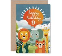 Jolie carte d'anniversaire pour 9e anniversaire avec la joie de la jungle