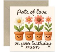 Jolie carte d'anniversaire pour maman, « Pots of Love on Your Birthday » - Carte carrée, vierge à l'intérieur avec enveloppe