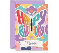 Jolie carte d'anniversaire pour nièce, motif papillon rétro et floral