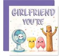 Jolie carte d'anniversaire pour petite amie - Adorable duo fan qui apporte un sourire - Fan de dessin animé et arbre en violet pastel, anniversaire de mariage - Carré de 145 mm, enveloppe incluse