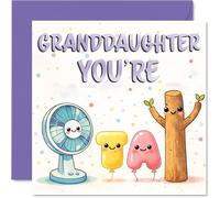 Jolie carte d'anniversaire pour petite-fille - Débordante de joie d'anniversaire - Adorable fan de dessin animé, bâton et formes en violet pastel - Carré de 145 mm, enveloppe incluse