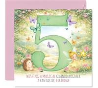 Jolie carte d'anniversaire pour petite-fille - Entrez dans un jardin magique - Fée, hérisson et papillons avec un grand carré vert de 5 à 145 mm, enveloppe incluse