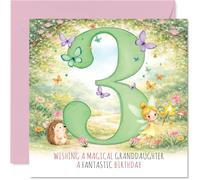 Jolie carte d'anniversaire pour petite-fille - Trois Cheers for Your Magical Day - Fée, hérisson et papillons dans une scène de jardin vibrante - Carré de 145 mm, enveloppe incluse