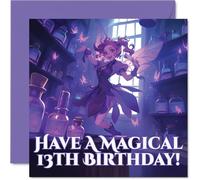 Jolie carte d'anniversaire - Sprinkle Some Birthday Magic - Fée fantaisiste dans une salle de potion pastel - Idéal pour toute personne enchantée par la fantaisie - Carré de 145 mm, enveloppe incluse