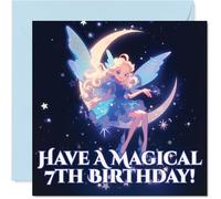 Jolie carte d'anniversaire - Sprinkle Some Birthday Magic - Fée fantaisiste sur croissant de lune avec étoiles scintillantes - Une touche de rêve pour leur grand jour - Carré de 145 mm, enveloppe