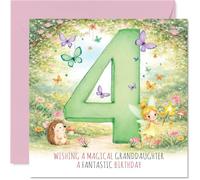 Jolie carte de 4e anniversaire pour petite-fille - Sprinkle of Magic for Her Big Day - Fée fantaisiste et papillons avec numéro vert audacieux de 4 à 145 mm carré, enveloppe incluse