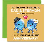 Jolie carte de 65e anniversaire pour belle-mère et papa - Joyful Sapphire Celebration - Motif couple de pierres précieuses avec couleurs joyeuses - Carré de 145 mm, enveloppe incluse