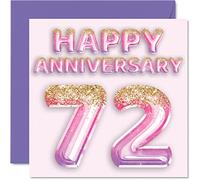 Jolie carte de 72e anniversaire pour femme, petite amie, mari, petit ami, ballon à paillettes rose violet - Cartes d'anniversaire de la famille, cartes de vœux de 72 ans de 145 mm x 145 mm pour 72e