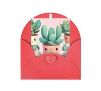 Jolie carte de vœux avec des plantes succulentes, 10,2 x 15,2 cm, enveloppe en forme de cœur, convient pour toutes les occasions.