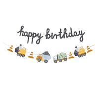 Jolie chaîne de fête DIY Happy Birthday,Véhicules colorés,Grue de camion,Mélangeur à béton,Guirlande décorative pour anniversaire d'enfant,Bricolage,Chaîne à suspendre,2 m,Fabriqué en UE