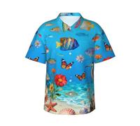 Jolie chemise hawaïenne à manches courtes boutonnée pour homme avec poche S-3XL, Vies marines sous-marines, Taille XL