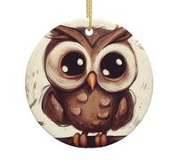 Jolie chouette de Noël ronde en céramique à suspendre pour décoration d'intérieur Décorations de Noël avec corde dorée Arbre de Noël en céramique à suspendre pour fête de vacances