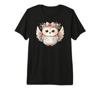 Jolie Chouette Florale avec nœud pour Aquarelle T-Shirt Haut de Gamme
