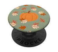 Jolie citrouille esthétique, motif feuilles d'automne vert sauge PopSockets PopGrip Adhésif
